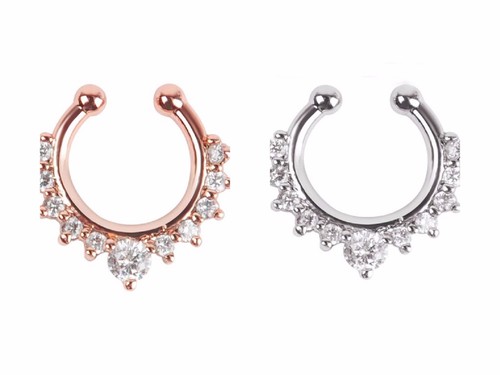 3x 2x Clip on Non Piercing Silver Gold Plated Fake Lip Nose Eyebrow Belly Ring - Picture 7 of 15