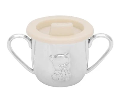 Schnabelbecher Babybecher Kindertasse versilbert Bärchen Trinklernbecher Gravur - Bild 1 von 4