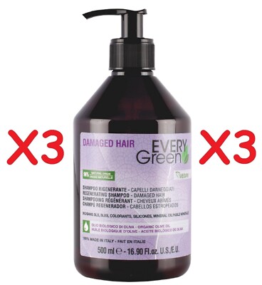 3X DIKSON EVERY GREEN DAMAGED HAIR SHAMPOO 500ML REGENERATING DAMAGED HAIR
