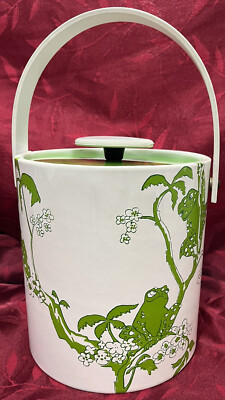 RARE Vintage Joe's Palace Vinyl Frog Print Ice Bucket With Lid MID CENTURY