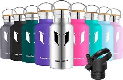 Edelstahl-Flasche mit 2 auslaufsicheren Kappen, BPA-frei & leicht!