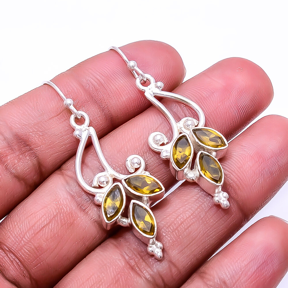 Citrine Multi-Collet 925 Sterling Silver Earrings 1.95 Inch E31