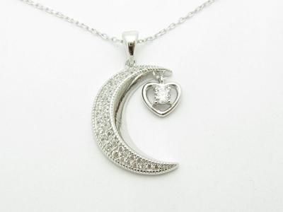 Platino Plata de Ley .925 Safiro Blanco Luna & Diseño de Corazón Colgante Collar