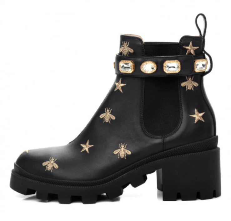 Bottines Gucci Bee & Star en cuir brodé avec ceinture femme taille 8
