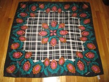 Large Diane von Furstenberg Black Pink Green Paisley 100 Silk Scarf Shawl 40"