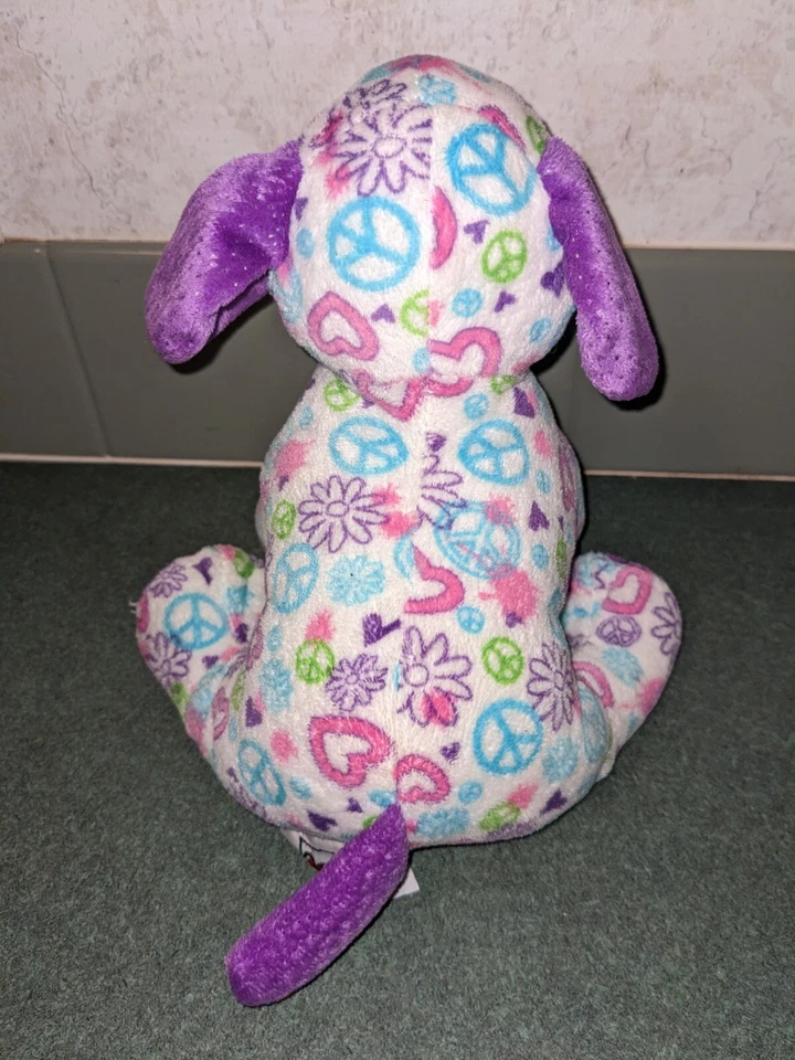 Ganz Webkinz Peace Out Puppy Plush Heart Flowers purple Stuffed animal toy 8 in - Image 4 of 4