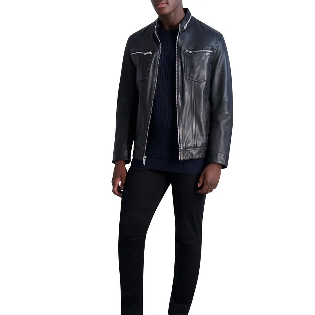Men's Leather Black Jacket 100percent Real Soft Lambskin Leather Man Trucker Jacket image 2