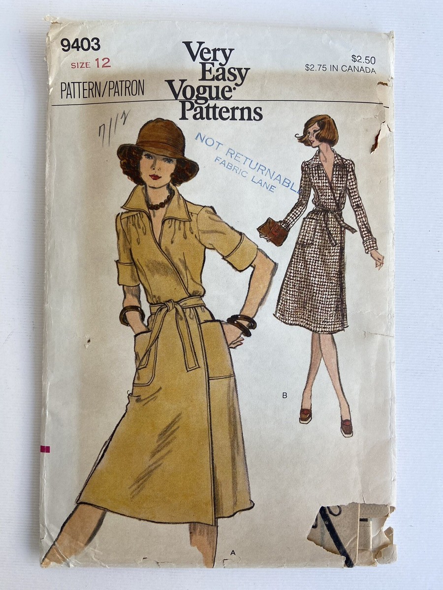 Vogue 9403 Vintage Wrap Front Dress Pattern Patch Pockets Tie Very