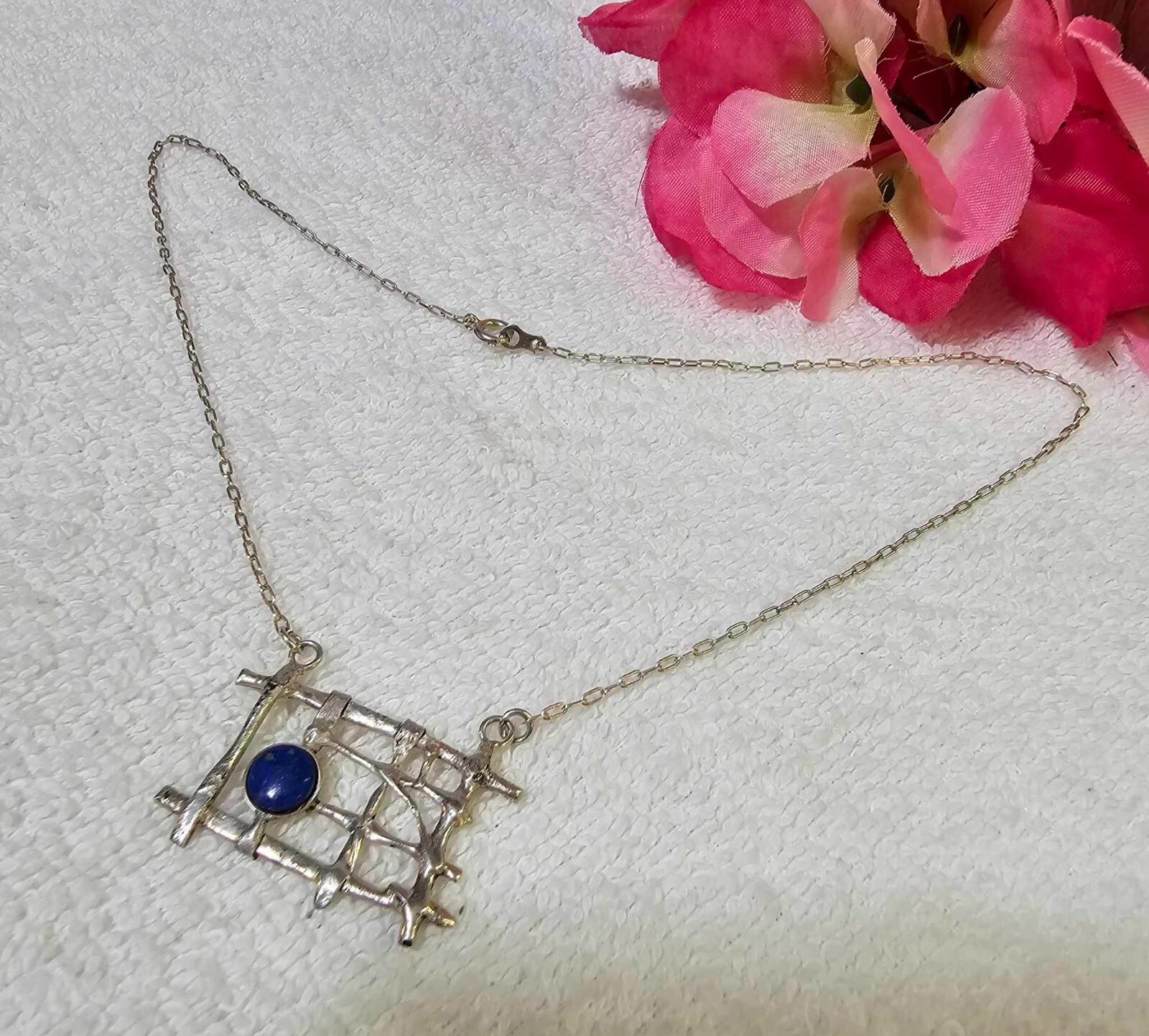 900 silver necklace w/ rectangular abstract penda… - image 3