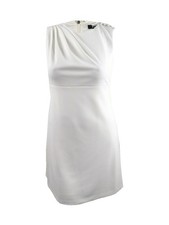 DKNY Women's Button-Shoulder Scuba Dress (12, White)