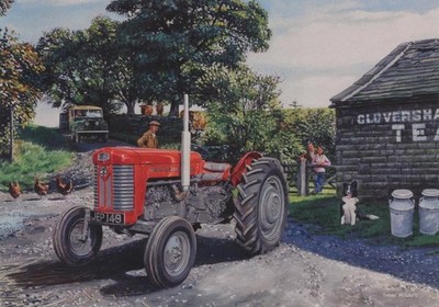 Massey-Ferguson 65 Traktor Bauernhof Szene 50er Jahre Blanko Geburtstag Vatertag Karte
