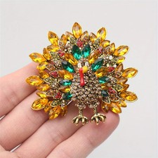 1pc Peacock Brooch Enamel Animal Turkey Pin Vintage Upscale Rhinestone Accessory