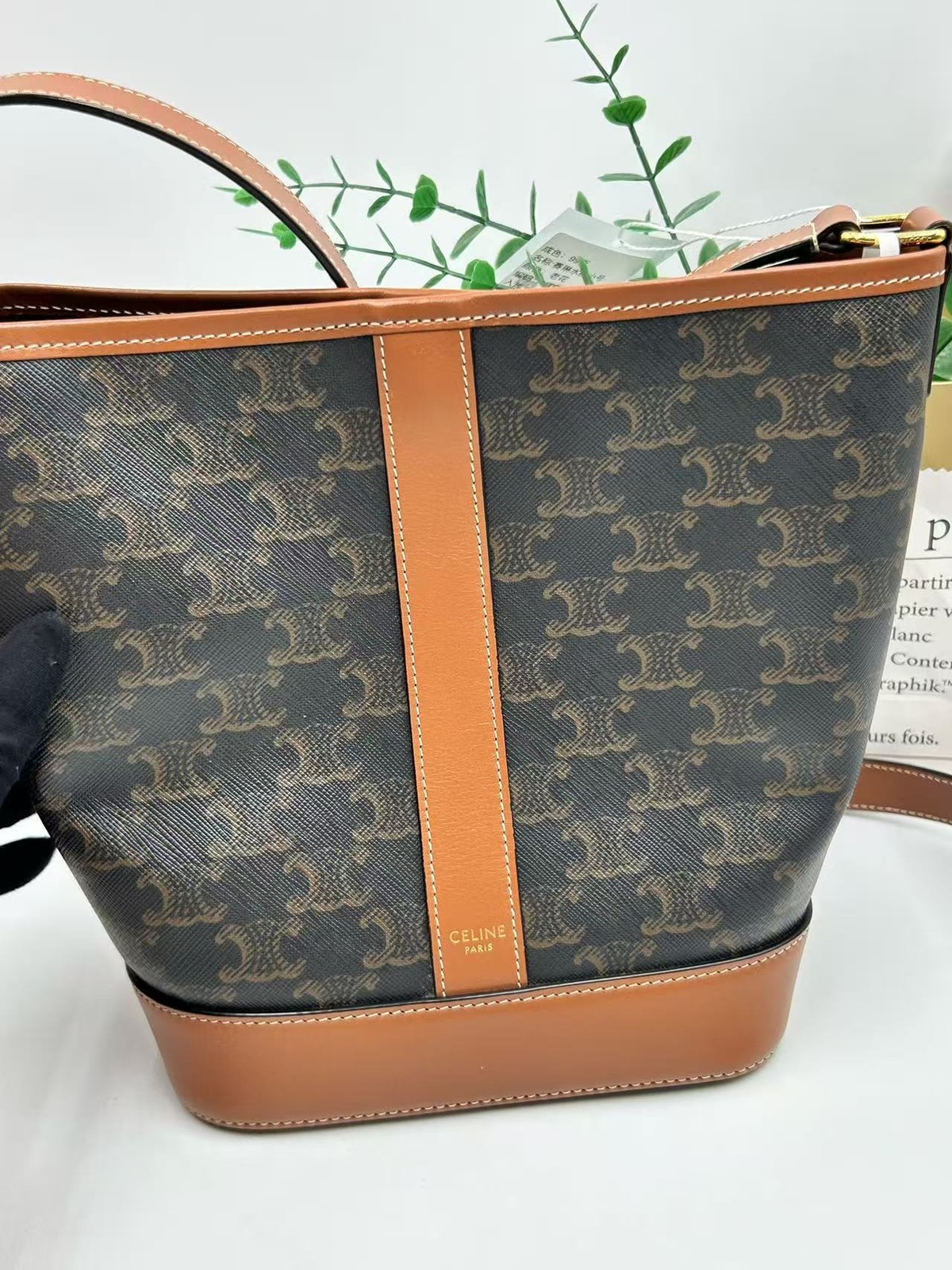 Authentic Celine Triomphe Monogram Canvas Small Bucket Bag France