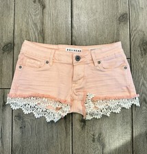 Bullhead Frayed Short Short Pink Lace Trim Denim Juniors Women's Shorts Size 0