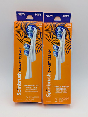 Spinbrush Smart Clean Replacement Heads   4 Total (Two 2-Packs)   New Sealed box