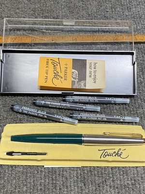 #ad Vintage 1965 Parker Toche Felt Tip Pen With Case Never Used Black Ink $28.00