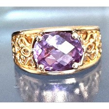 925 STERLING SILVER VERMEIL AND LAB-CREATED SAPPHIRE RING SIZE 7.75 SKY