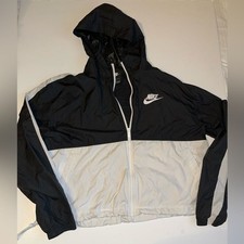 Nike Lightweight Hooded Windbreaker Jacket Black White Color Block Large