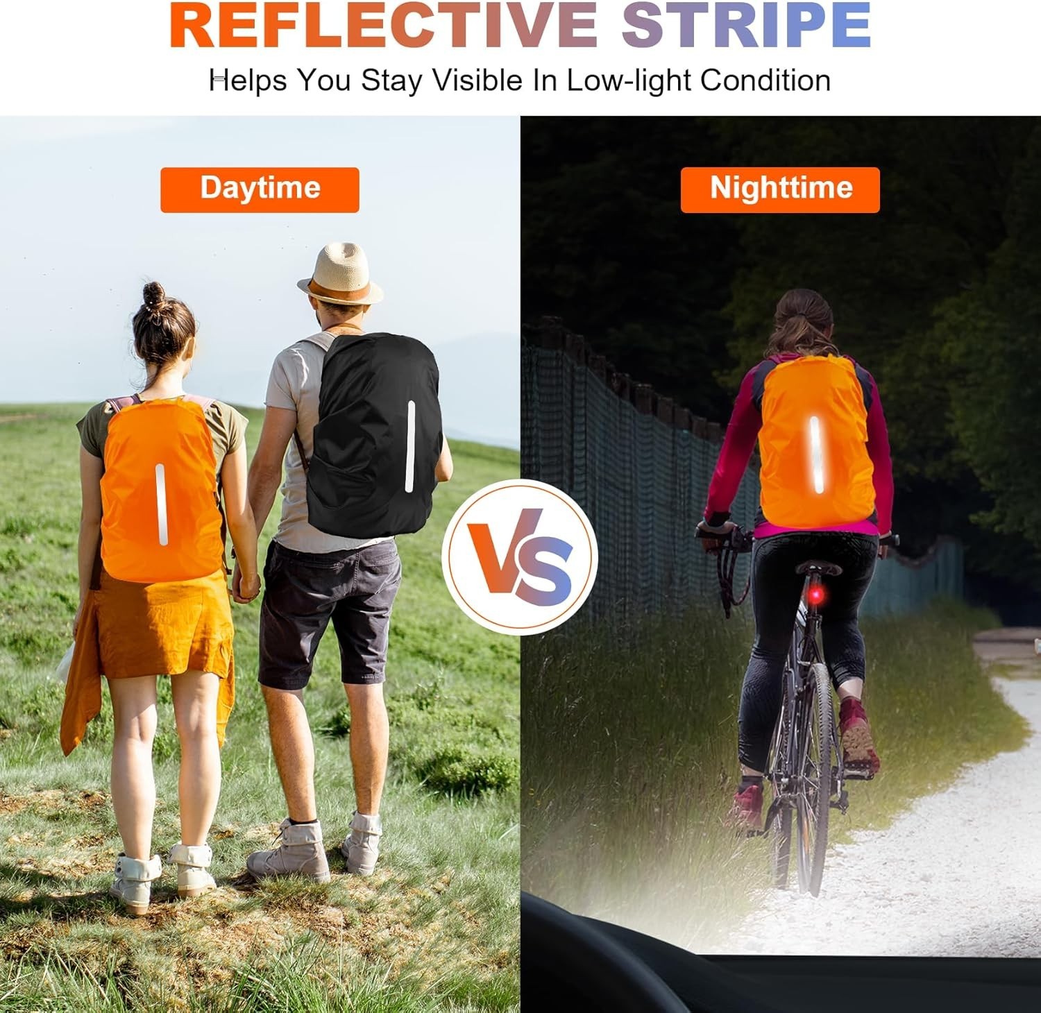  2 Pack Waterproof Rain Cover for M (For 30L-40L backpack ) Black + Orange