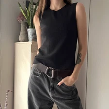 Vintage Max Studio Silk blend Black Sleeveless Knit Top Fitted Size M Classic