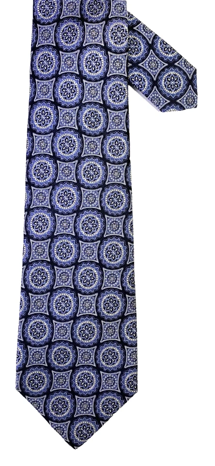 Corbata de vestir Birmania Bibas azul índigo medallón 100 % seda para hombre L:58" W:3,5" Foto 4 de 4