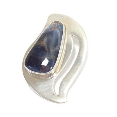 Jay King DTR Signed Sterling Blue Pietersite Stone Large Statement Pendant 1-7/8