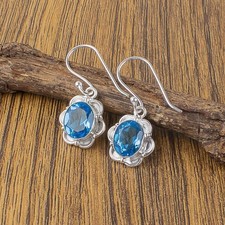 Natural Swiss Blue Topaz December Birthstone Earrings Jewelry Sterling Silver