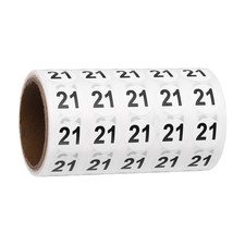 0.6" Small Round Number Stickers Roll, 1000 Pcs Circle Labels, Black Number 21