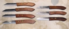 7 Vintage Ekco 2 3/8" Paring Knifes Stainless Steel Blade Wood Handle USA