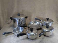 Vintage Revere Ware 1801 Copper & Steel  Bottom Cookware Pot Pan Skillet Lid Lot