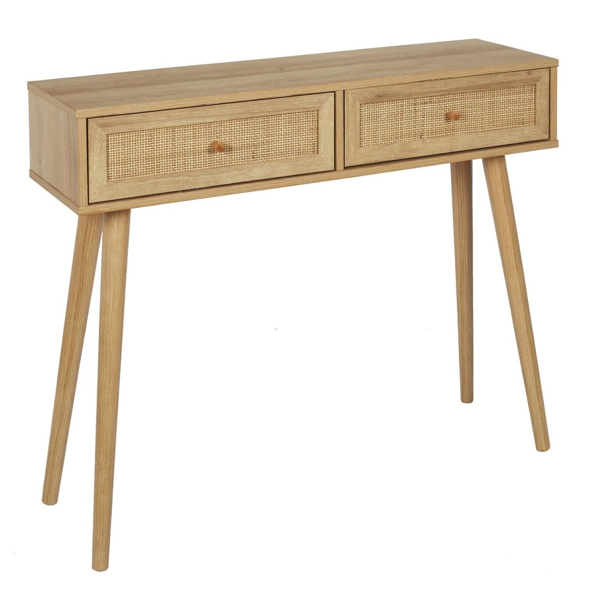 Console Bali en bois d'hévéa massif avec 2 tiroirs pour entrée raffinée