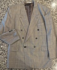 YSL Yves Saint Laurent Dillard's Double Breasted Suit 44R Glen Plaid France VTG
