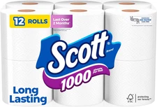 1000 Sheets Per Roll, 12 Toilet Paper Rolls, Bath Tissue