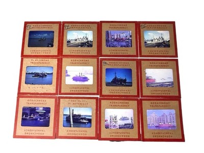 Lot 12 Kodachrome Slides 1940s Ships Ferries NYC Harbor Naval Vintage