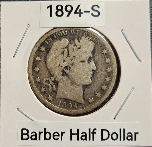 1894-S, Barber Half Dollar, Average Circulation, 90% Silver