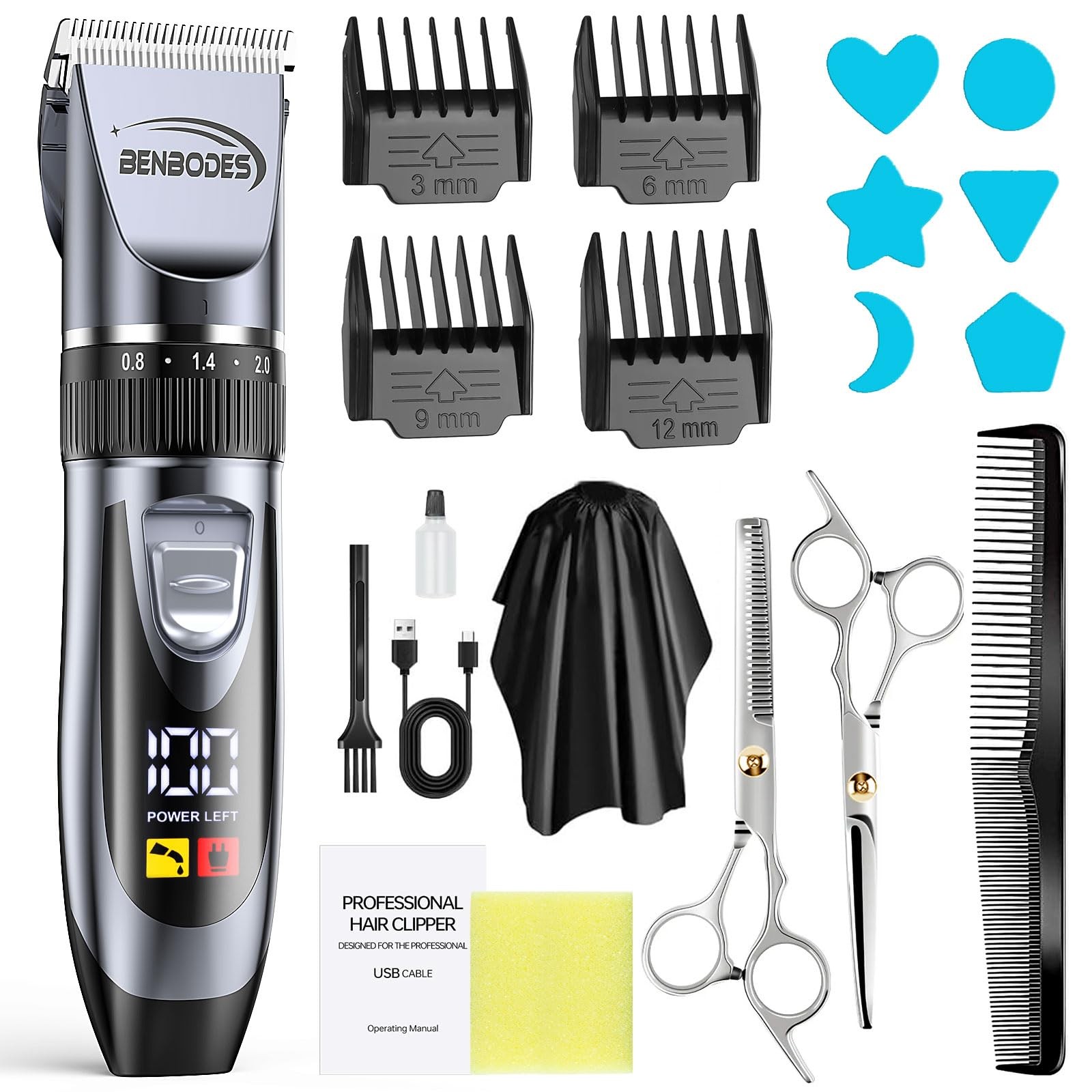 Men Professional Hair Clippers Beard Trimmer All-in-One Grooming Kit