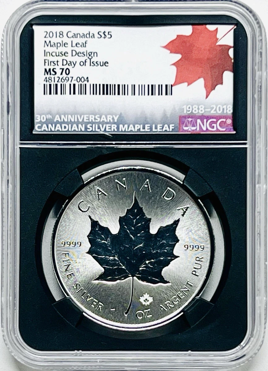 Canadian Maple Leaf MS 70 Grade 2018 Year Silver Bullion Coins for