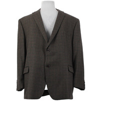 Lauren Ralph Lauren Blazer Jacket Sz 52 R Brown Black Plaid Two Button 100 Wool