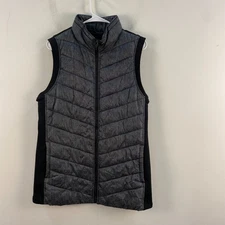 Point Zero Womens Small Vest Gray Puffer Quilted Zip Chevron Sleeveless 10456