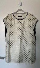 ZARA SILK BLEND DRESS CREAM BLACK POLKA DOT SHIFT TUNIC MINI DRESS SIZE LARGE
