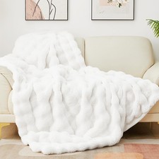 White Throw Blanket for Couch, Soft Faux Fur Bubble Blankets for Sofa Bedroom...