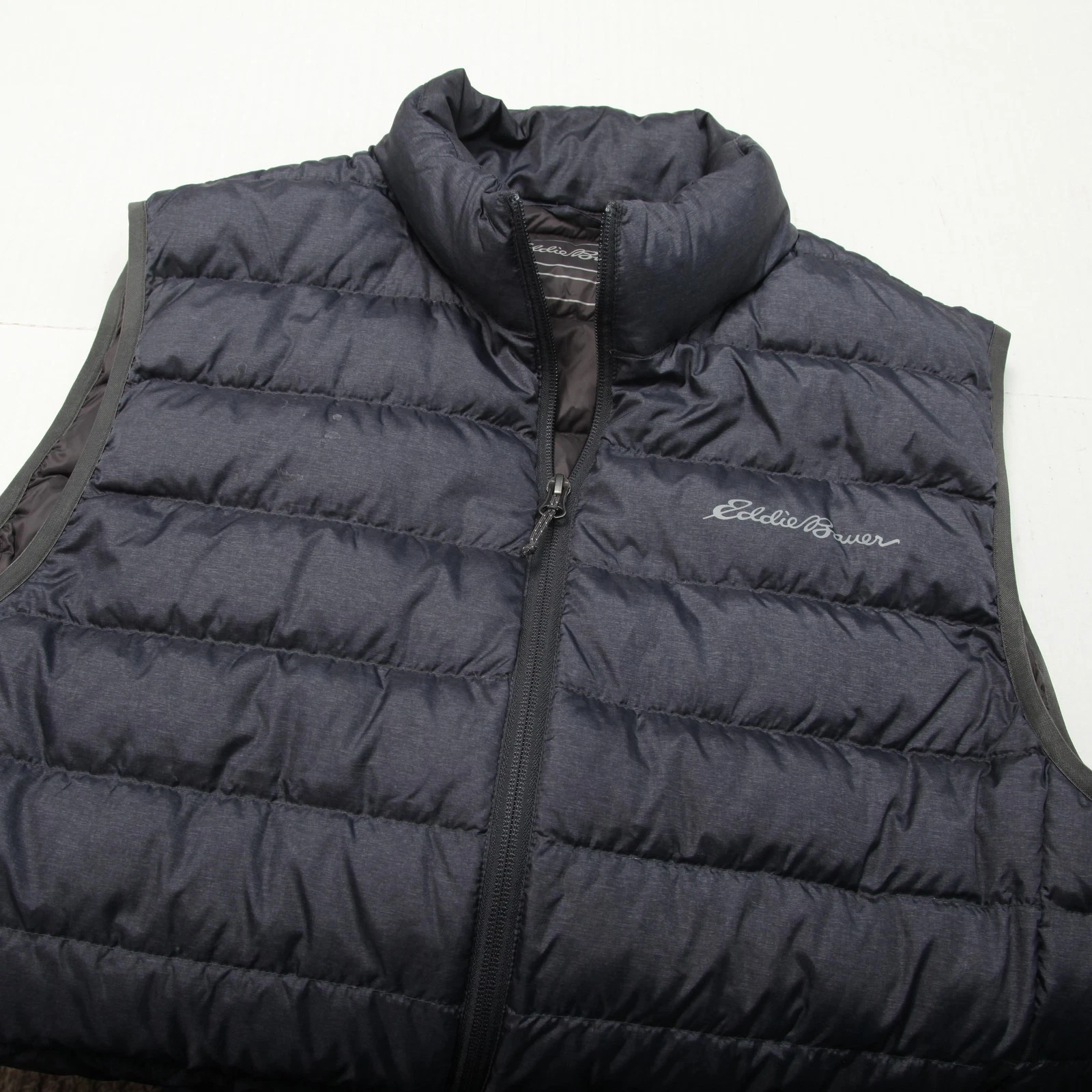 Eddie Bauer Vest Mens Large Gray EB650 650 Fill Down Puffer Quilted Zip Pockets
