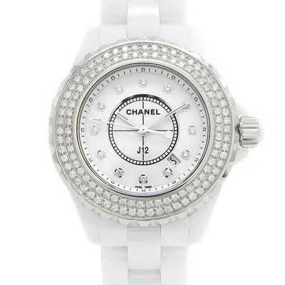 CHANEL J12 33mm H1628 Diamond Bezel 12P White Ceramic Quartz Ladies Watch