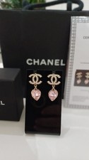 CHANEL CC Interlocking Pearls Earrings with Pink Heart  Authenticity Certified