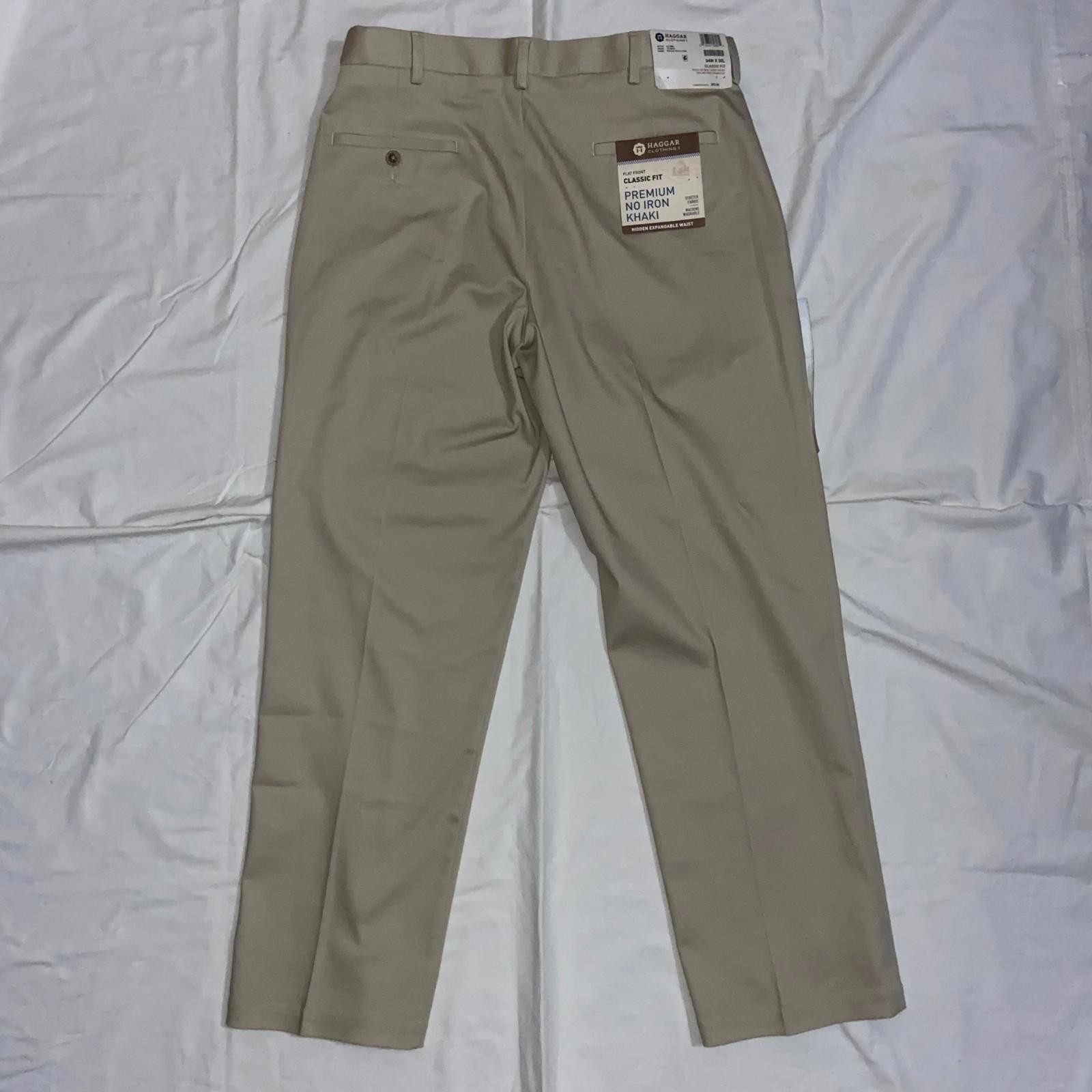 Khaki Classic Fit Mens Pants With Hidden Expandable Waist