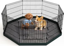 Dog Playpen Foldable Metal Puppy Play Pen W/ Bootom Pad 24x24in 8 Panels
