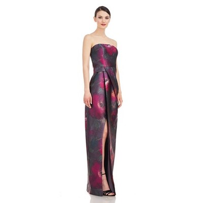 NWT Kay Unger Lucienne Strapless Column Gown 14 Aubergine Poppy Print Sold Out
