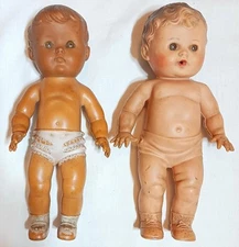 2 Antique 1956 TOD-L-TOT 10" Rubber BOY & GIRL Squeaky Baby Dolls THE SUN CO USA