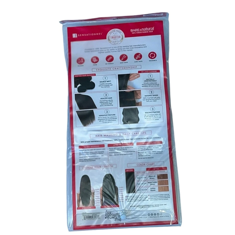 Sensationnel 4X4 Lace Closure Bundle Deal Deep 12" 14" 16" 100% Human Hair - Image 2 of 4