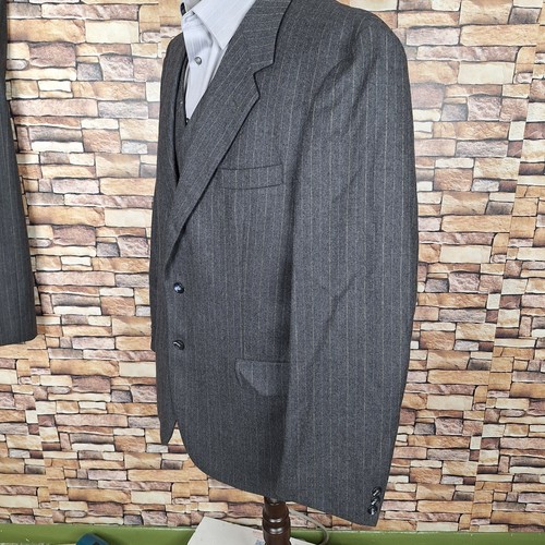 Egon Von Furstenburg 3 Piece Suit Mens 44L 36X32 Gray Stripe Flannel Tweed Wool - Bild 8 von 17